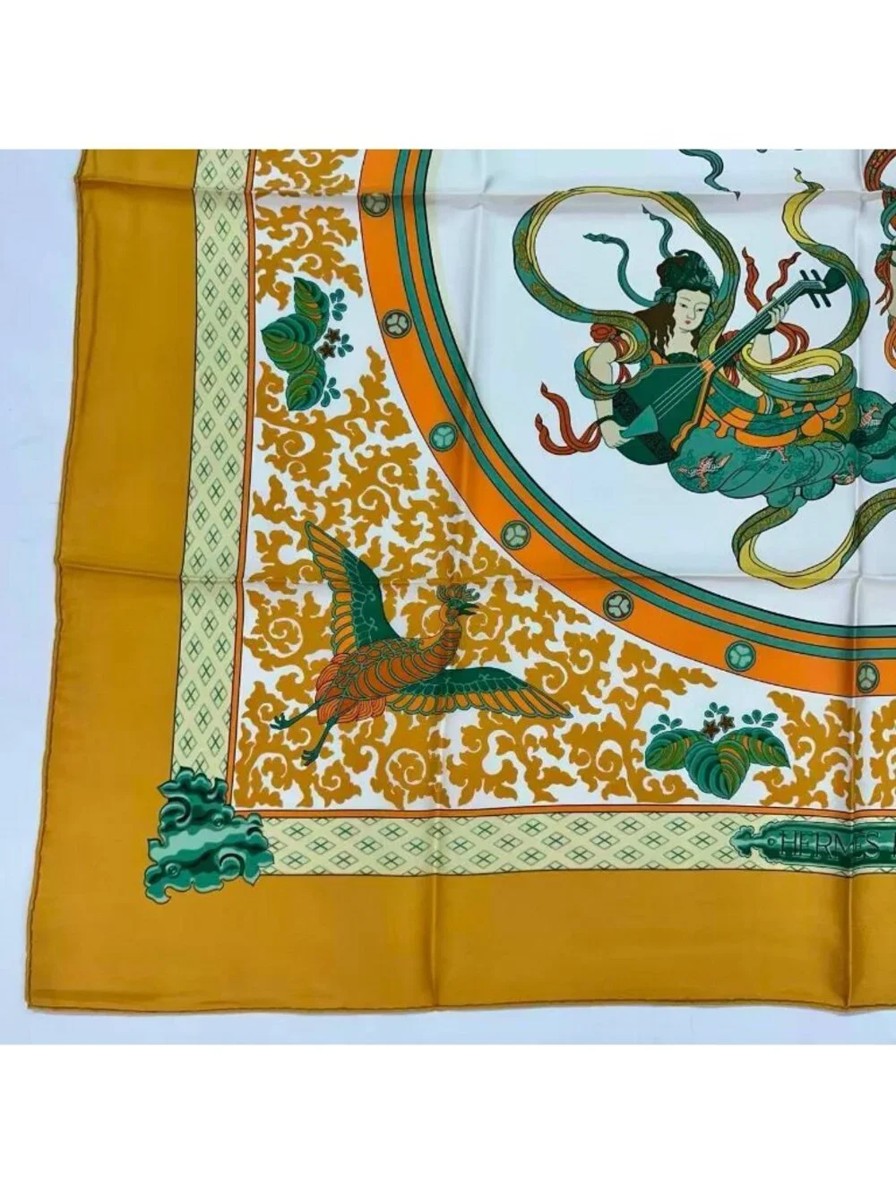 Hermes Carre 90 Nikko Toshogu Silk Scarf Yellow